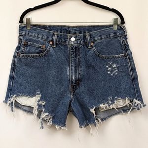 Levi's Shorts High Waist Distressed Cutoffs Custom Destroyed Denim 550s size 33